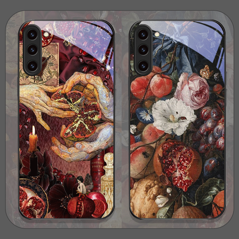 Samsung Galaxy S25 - 럭셔리 석류꽃 무늬 강화유리 폰 케이스